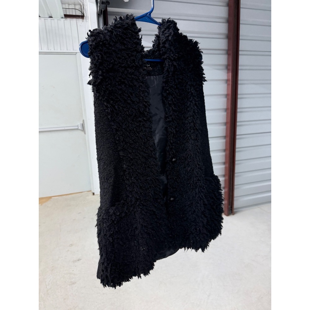 Anami Night Women Black Faux Fur Sherpa Trim Vest Sleeveless Jacket Size M